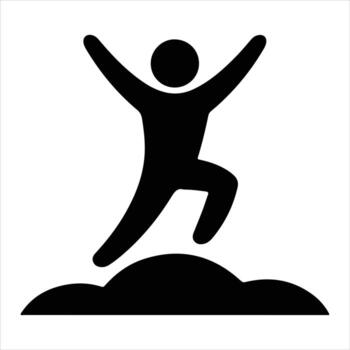 Man jumping on top of the mountain isolated on white background vector