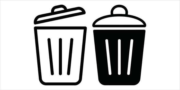 Two trash cans, one open and one closed isolated on white background vector