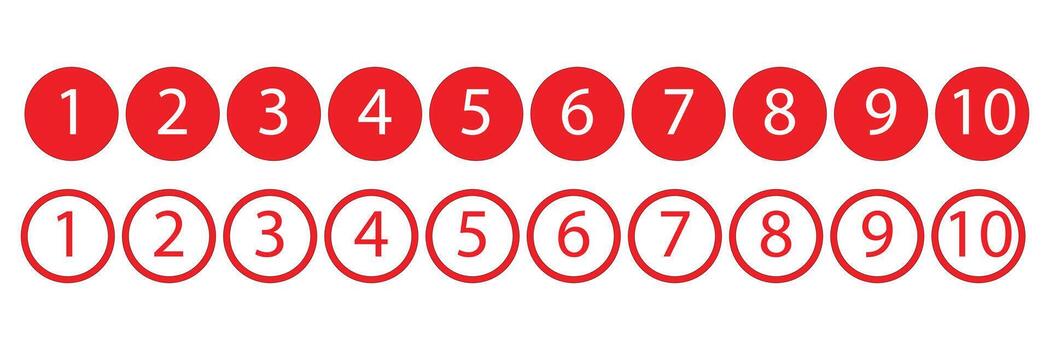 Red numbers from one to ten in circles isolated on white background for education vector
