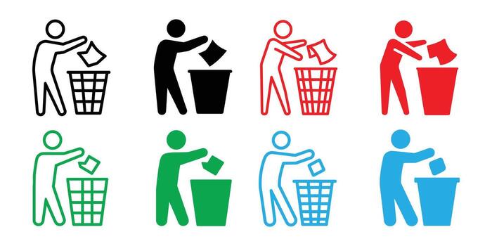 Man throwing garbage into the trash can isolated on white background vector