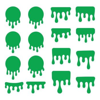 Green slime dripping shapes isolated on white background for graphic design use vector