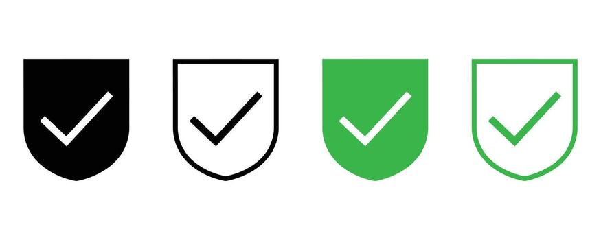 Shield with check mark icons isolated on white background for approval concept vector