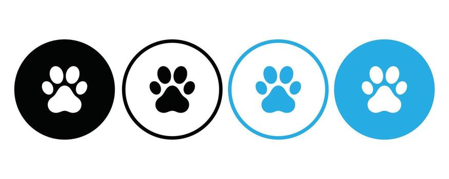 Paw print icons in various styles isolated on white background vector