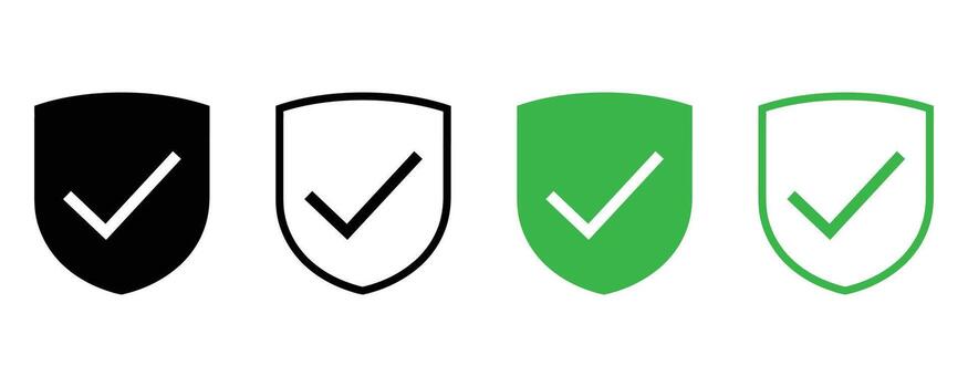 Check mark inside shield icons isolated on white background vector