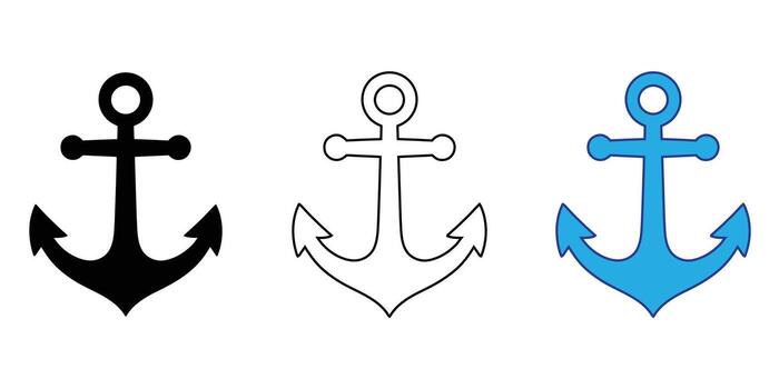Three anchor icons in different styles isolated on white background vector
