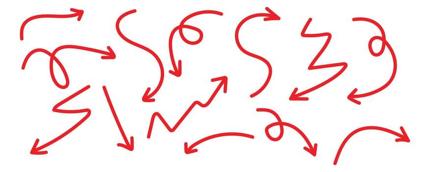 Hand drawn red arrows isolated on white background for direction and navigation vector