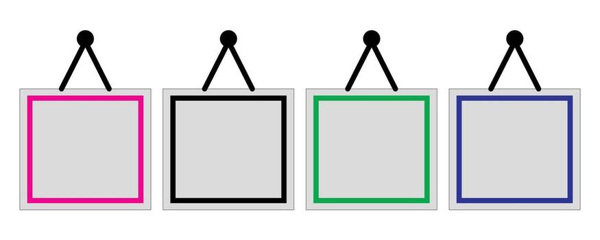 Collection of colorful square frames hanging on a rope isolated on white background vector