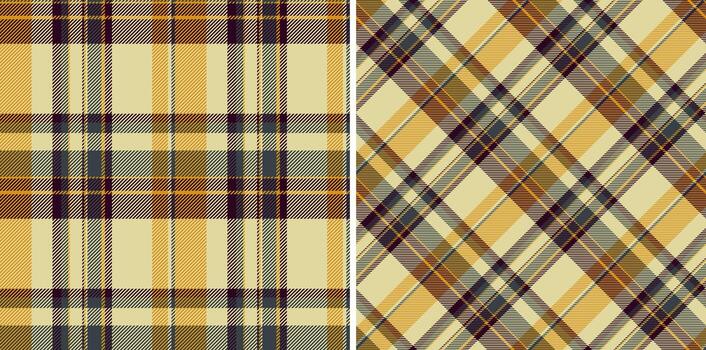 Seamless plaid background of fabric textile with a pattern texture tartan check. Set in dark colors of clothing style trends. vector