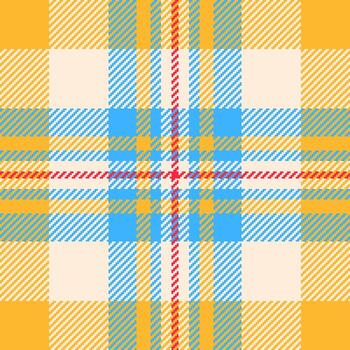 Vibrant plaid pattern in yellow, blue, and red. Textile design, suitable for backgrounds, textures, or designs requiring a classic and colorful fabric style. vector