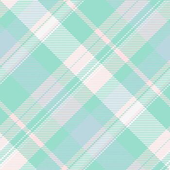 Pastel plaid pattern. Soft, repeating checks in mint green, pink, and light blue offer a gentle, traditional texture. Ideal for backgrounds, textiles, or design elements. vector
