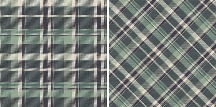 Seamless plaid patterns. Classic tartan designs in cool green and neutral tones. Versatile backgrounds for fabric, apparel, web design, and festive projects. Timeless style. vector