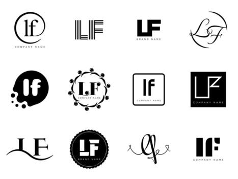 LF logo template. Letter l and f logotype. Set different classic serif lettering and modern bold text with design elements. Initial font typography. vector
