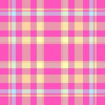 Vibrant plaid pattern with intersecting stripes of pink, yellow, and blue. Playful, retro, and suitable for fashion, design, or background use. Versatile eyecatching. vector
