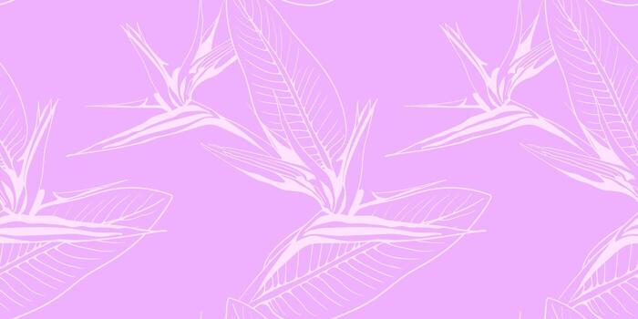 Elegant, minimalist bird of paradise flower pattern on a soft lilac background. Perfect for textile prints, wallpaper, packaging, and website design. vector