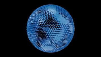 geometrisk 3d klot animering med blå hex maska. trogen hexagonal klot. 4k video
