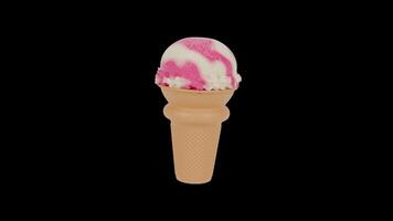 Delicious Ice Cream Cone 3D Animation Loop with Transparency. 4K video