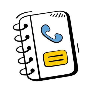 A vibrant hand drawn icon of a spiral bound notebook with a phone vector