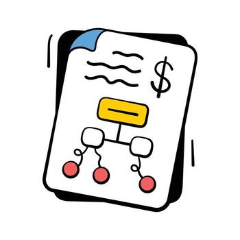 Document with flowchart icon for finance, planning, business process. vector