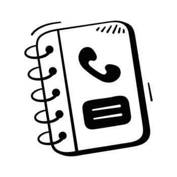 A vibrant hand drawn icon of a spiral bound notebook with a phone. vector