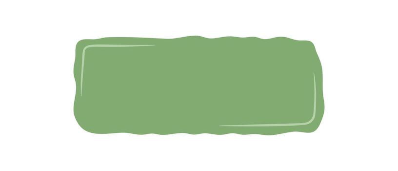 Organic wavy rectangle blank frame sticker with hand drawn patch style and empty label. Simple background and text element, ideal for mockup template or note card in green. vector