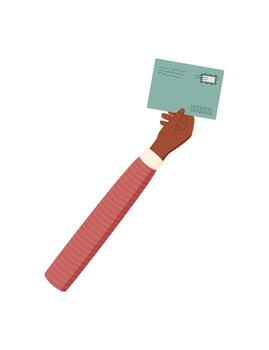 plano mano sostener realimentación mensaje en aislado estilo. sencillo mano avaro un revisión o comentario símbolo para comunicación. creativo opinión compartiendo elemento para Servicio contexto, profesional dibujos animados vector