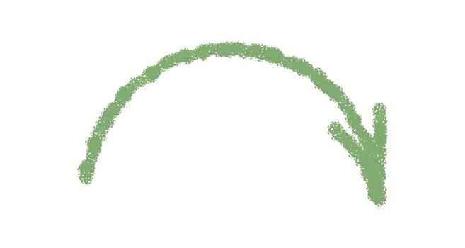 Wavy crayon arrow icon in green with hand drawn chalk stroke. Down pointer element with rough outline presents vivid sketch style for decor, template or modern symbol use. vector