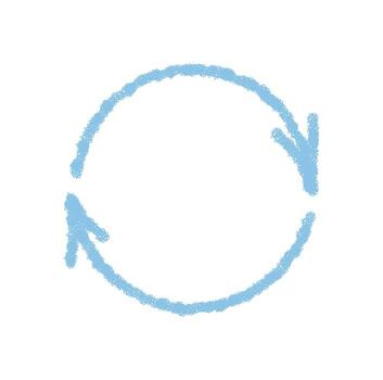 Wavy blue crayon arrow forms a handdrawn circle and pointer icon with bold stroke. The element gives a graphic, artistic style and dynamic feel, ideal as symbol or creative visual. vector