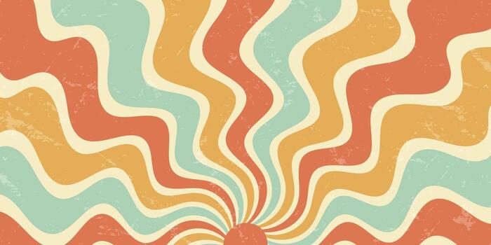 Retro groovy abstract sun burst wave bursts with orange sun in a grungy y2k style. Sunshine shapes and grunge effect form a vibrant graphic background, horizontal orientation. vector