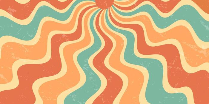 Retro groovy sun shines with bold orange and yellow burst in a wavy grungy style. This sunshine background has a strong y2k influence with unique horizontal grunge effect for modern creative uses. vector
