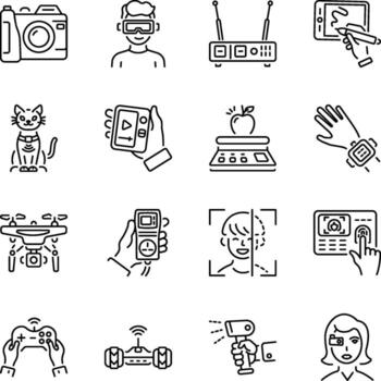 conjunto de lineal estilo tecnología artilugio íconos vector