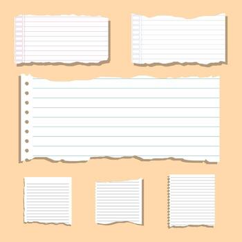 illustration of ruled notebook paper with torn edges and margin lines vector