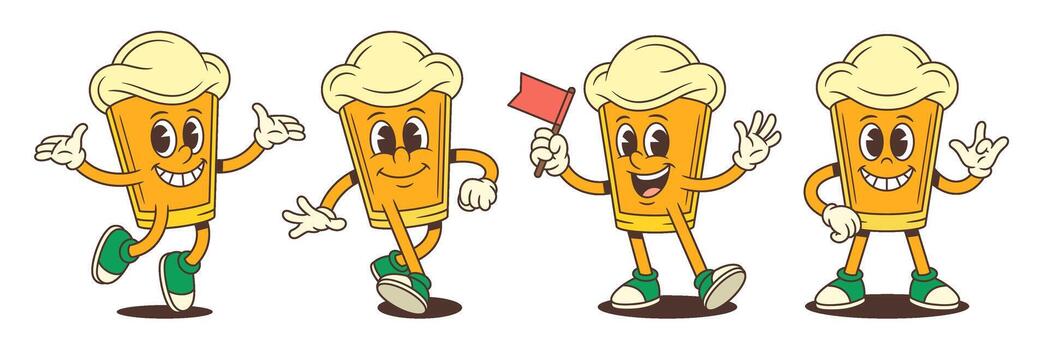 Funny Beer Mascot Character Showing Positive Emotions And Active Gestures In Multiple Poses vector