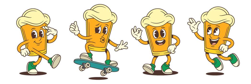 Cartoon Beer Mascot Character Showing Emotions With Funny Gestures And Movements In Dynamic Poses vector