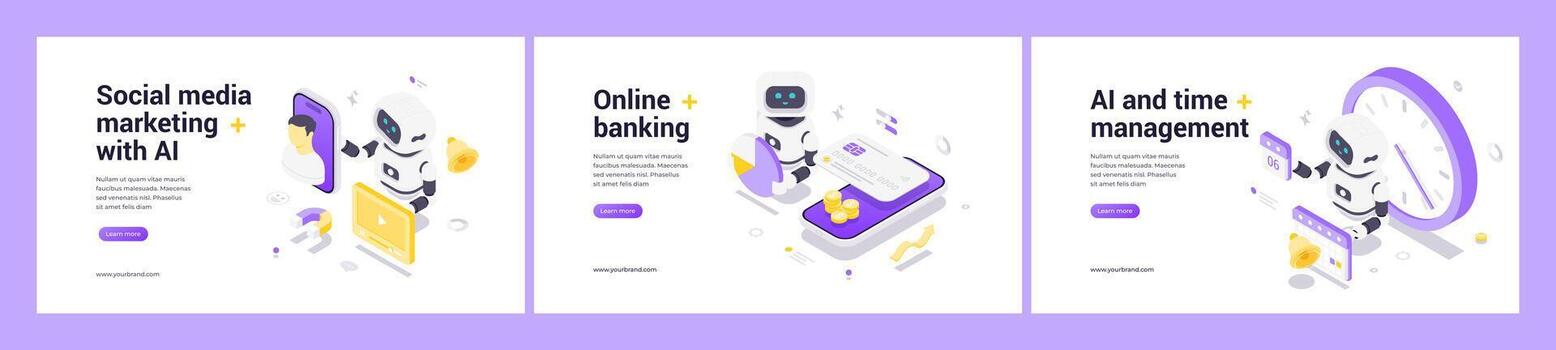 Modern Isometric Web Banner Templates With AI Technology For Business And Marketing vector