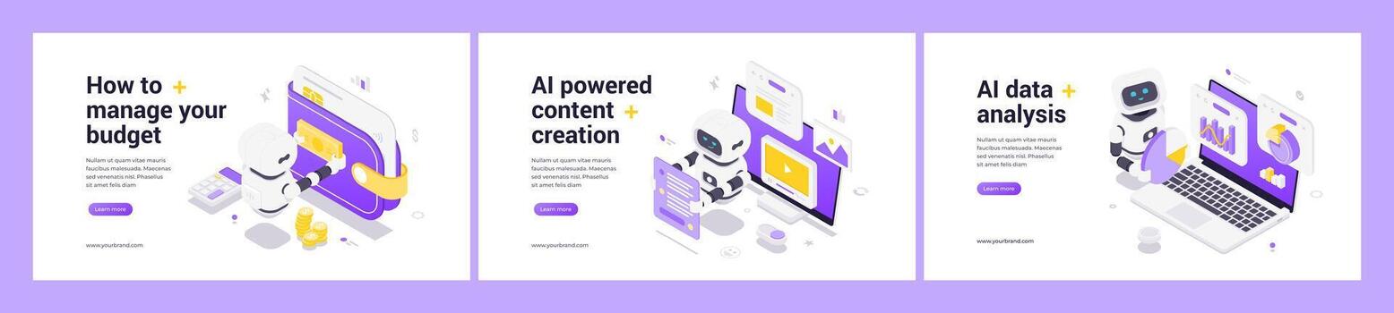 Modern Isometric Web Banner Templates Featuring AI Technology For Budget Management Content And Analytics vector