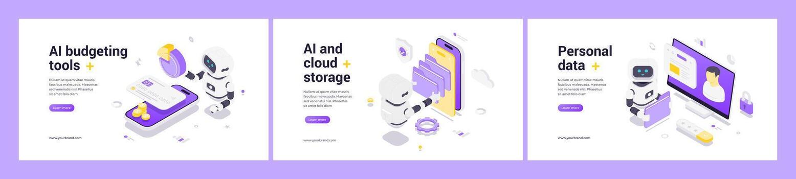 moderno isométrica ai web bandera plantillas para presupuesto administración nube almacenamiento y personal datos proteccion vector