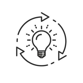 idea implementación proceso icono, ligero bulbo con circulo flechas, limpiar energía reciclaje, línea símbolo en blanco antecedentes editable carrera ilustración eps10 vector