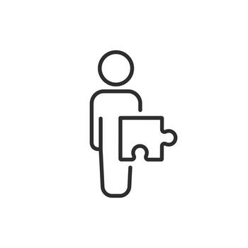 man with puzzle icon, integral part of the team, right link, community puzzle, thin line symbol editable stroke illustration vector