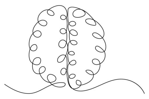 Minimal brain outline continuous one line mental illustration vector