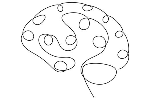 Continuous one line drawing of brain outline minimal illustration vector