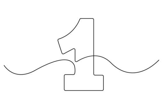 Minimal number 1 outline continuous one line numeral illustration vector