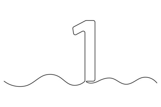 Continuous one line drawing of number 1 outline minimal illustration vector