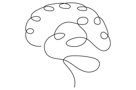 Abstract continuous one line drawing of brain outline illustration vector