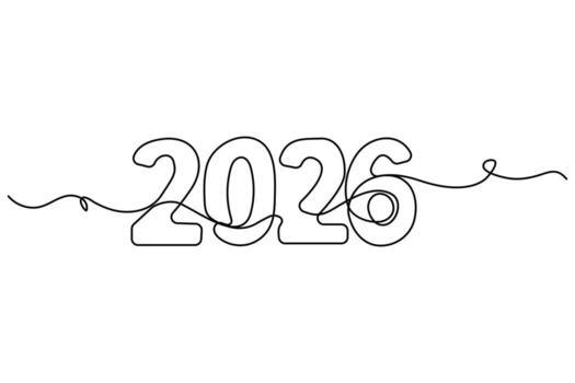 Minimal 2026 outline continuous one line numeric illustration vector