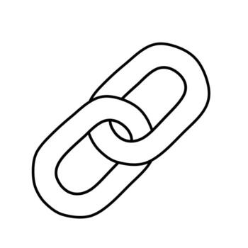 Minimal black outline chain link icon, simple line art design representing connection, unity, hyperlink, or secure relationship symbol for digital and print use vector