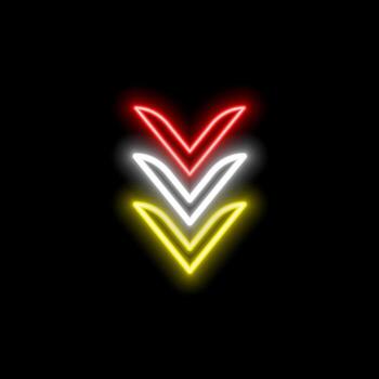 Neon arrow symbol icon. Black background with arrow direction down. Directional sign. The red arrow points down. vector
