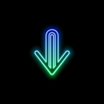 Neon arrow set. 3D set of glowing arrows in different directions. Glossy up, right, down and left arrow buttons. Set of light blue icons for web and mobile game design on isolated dark background. vector