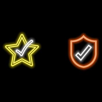 Verified login line icon. neon style. linear style sign for mobile concept and web design. Badge with a check mark outline icon. vector