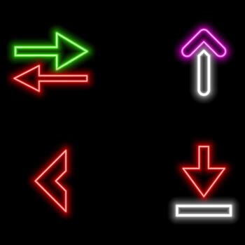 Neon arrows icons. various neon templates.Material Design for UI symbols vector