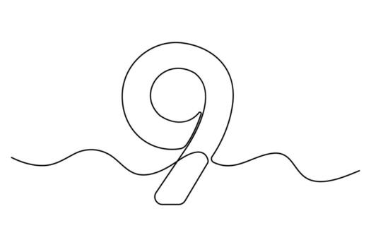 soltero continuo línea Arte de número 9 9 dígito contorno diseño vector